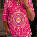 Bohemian Floral Print Henley Cotton T-shirt