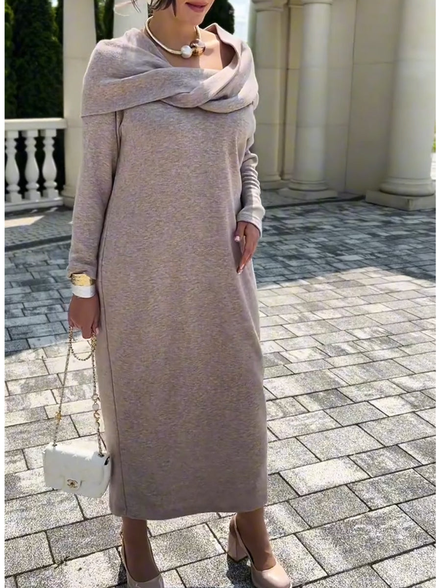 Women's Cowl Neck Long Sleeve Knitted Dress