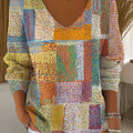 Women's Abstract Colorful Plaid Painting Art Print Casual Pullover Sweater