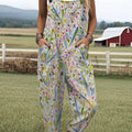 Women's  Vintage Flower Art Print Casual 100% Cotton Wide Leg Jumpsuit