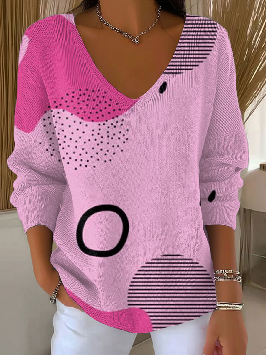 Women's Vintage Abstract Geometry Art Print Casual Pullover Sweater
