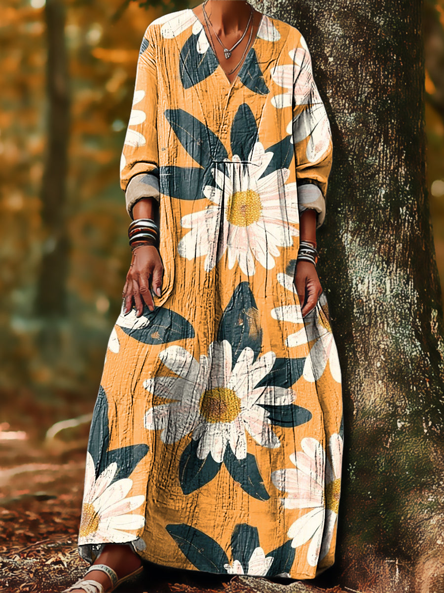 Women's Beautiful Large Flower Painting Art Print Dress