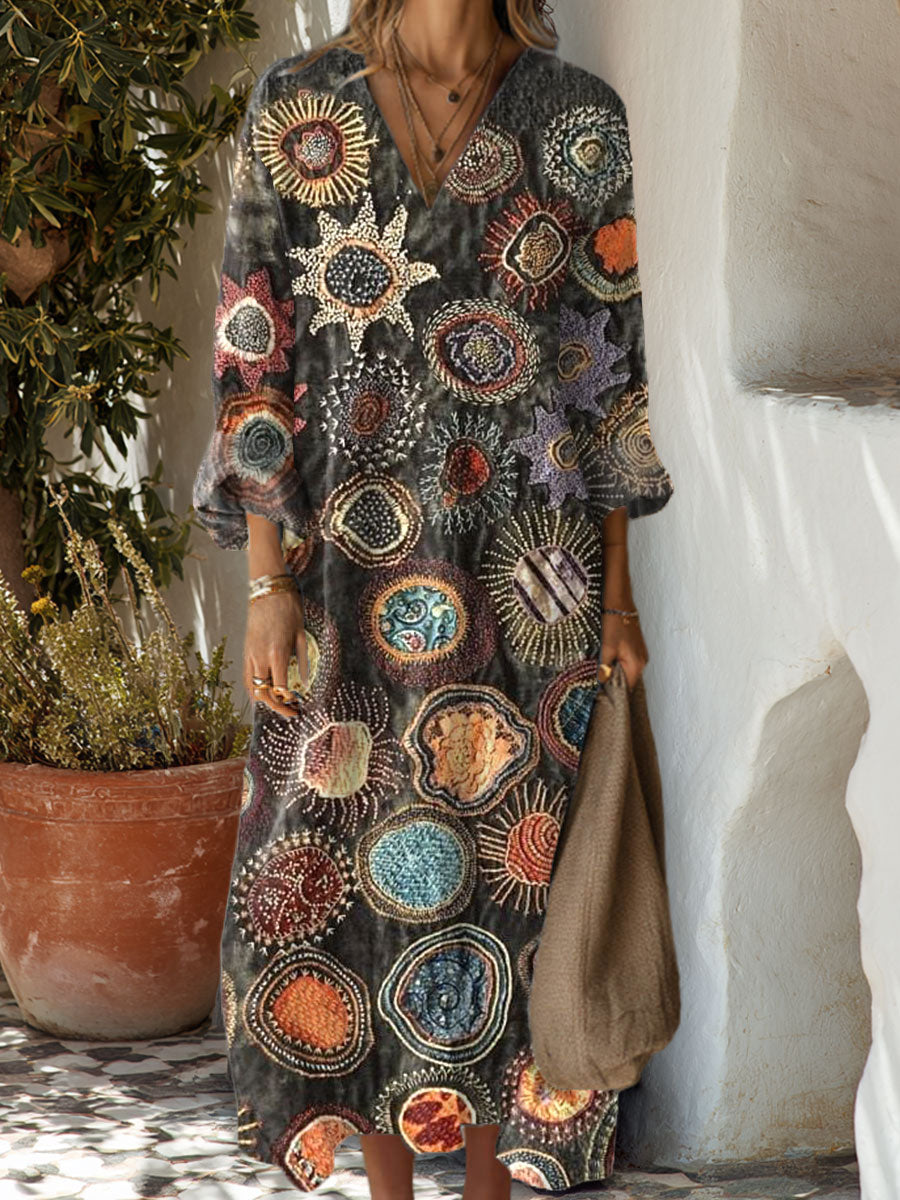 Women's Vintage Flower Art Print Casual Dress