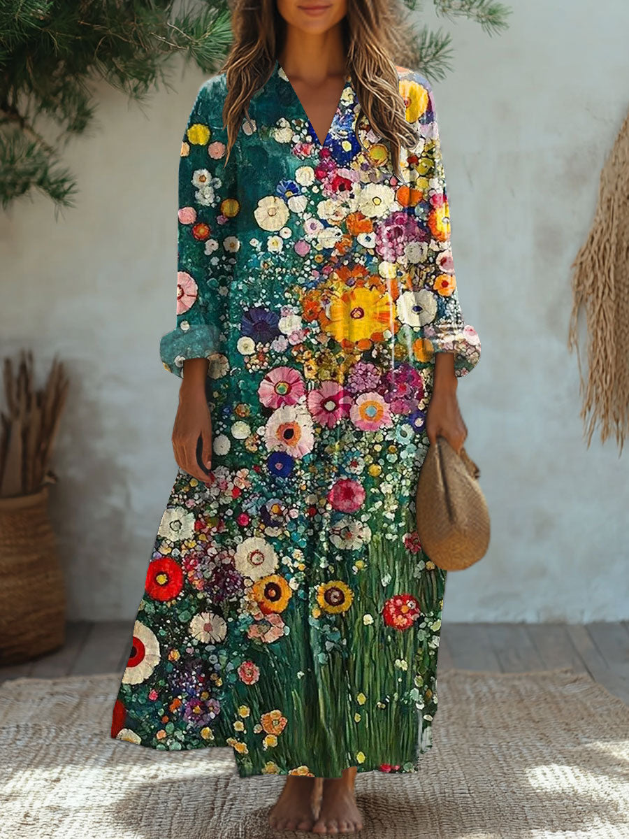 Women's Vintage Flower Art Print Casual Dress