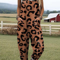 Women's Cow Pattern Art Print Casual 100% Cotton Wide Leg Jumpsuit