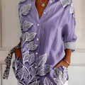 Shirt Collar Regular Sleeve Long Sleeve Floral Buckle Regular Loose Button Up Shirt Shirt For Women