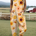 Women's  Bee Art Print Casual 100% Cotton Wide Leg Jumpsuit