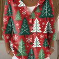 Women's Cute Winter Christmas Tree Drawing Art Print Casual Hooded Button Sweater