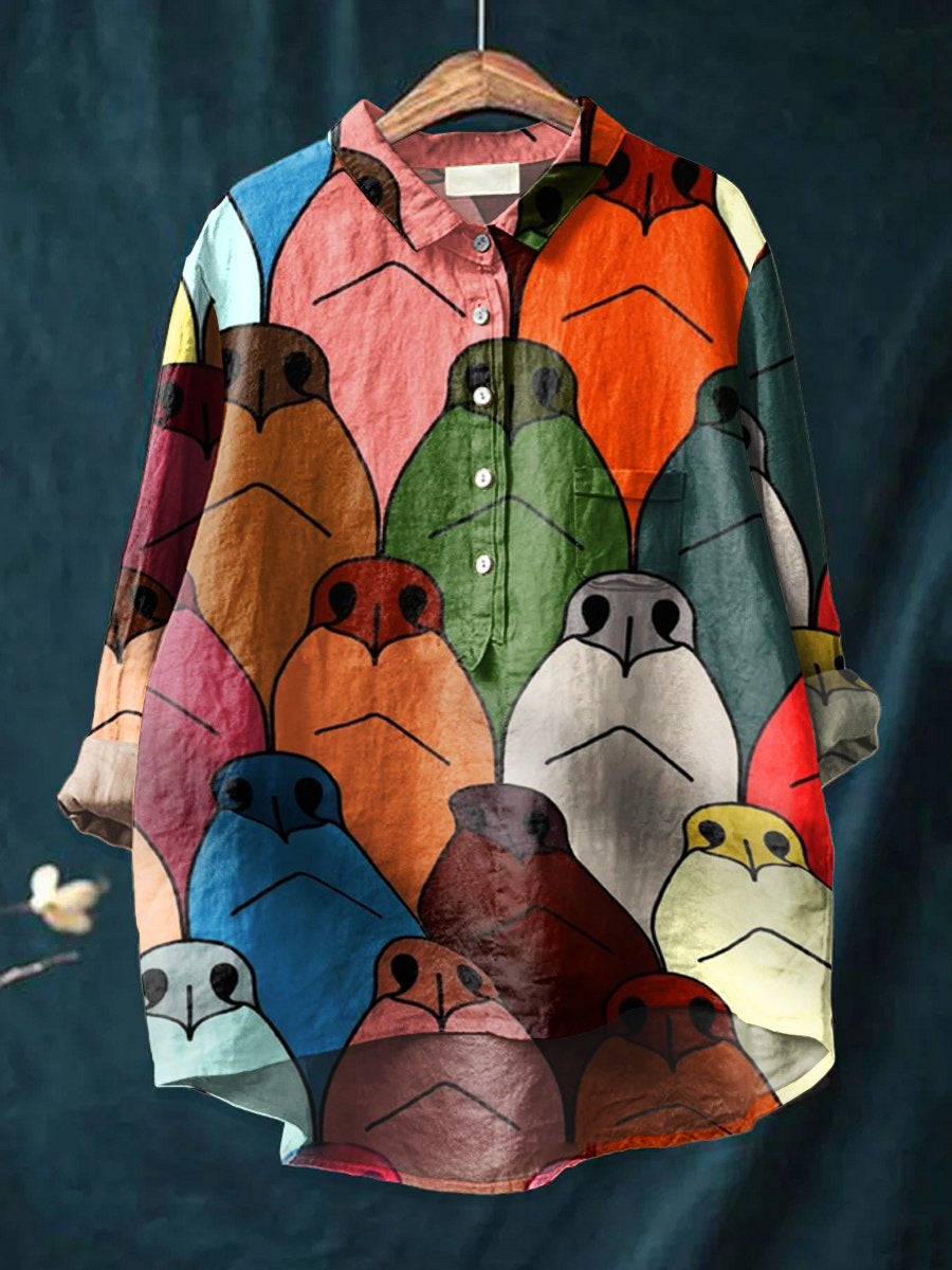 Women's Dog Nose Art Print Casual Cotton And Linen Shirt