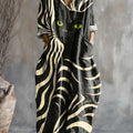 Women's Abstract Cat Art Pattern Print Pocket V-neck Cotton Dress