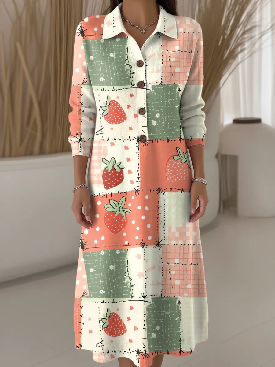 Women's Lovely Strawberry Pattern Art Print Casual Knitted Dress