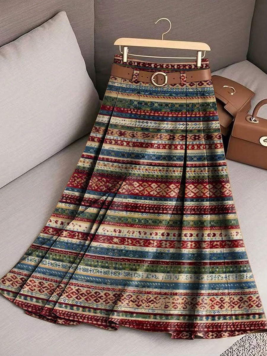 Women's Retro Pattern Casual Print Cotton Skirt