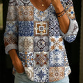 Women's Vintage Floral Pattern Art Print Casual Cotton Linen Shirt