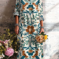 Women's Vintage Ethnic Floral Bird Painting Art Print Dress