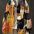 Women's Beautiful Colorful Cute Cat Painting Art Print Casual Cotton And Linen Shirt