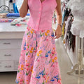 Women's Lapel Sleeveless Solid Color Casual Cotton Top High Waist Floral A-Line Skirt Set