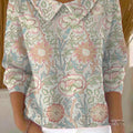 Women's Vintage Flower Art Print Casual Peter Pan Collar 3/4 Sleeve Sweater