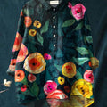 Women's  Flower Art Print Casual Cotton And Linen Shirt