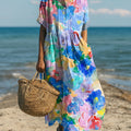 Women's Floral Painting Pattern Art Print Cotton Dress