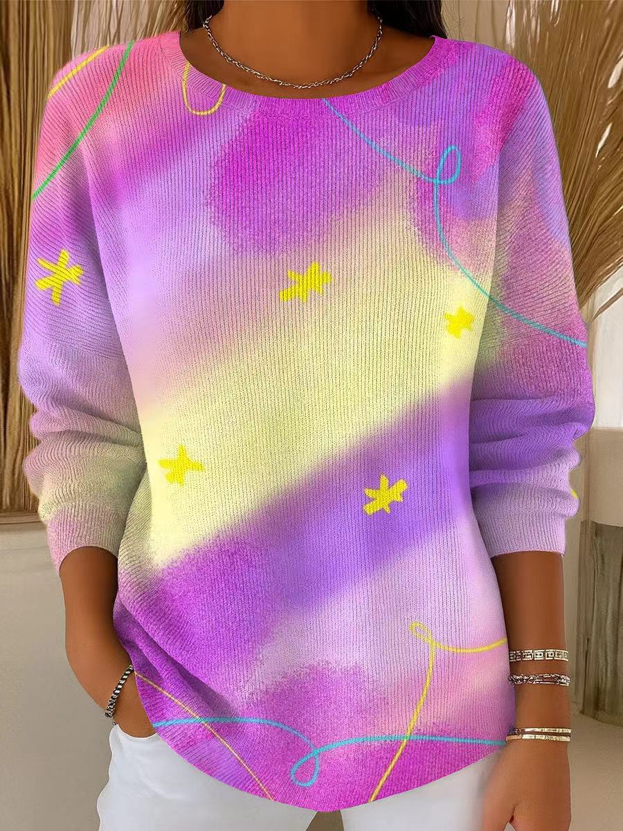 Women's Beautiful Abstract Colorful Graffiti Line Drawing Art Print Casual Pullover Sweater