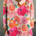 Women's Flower Colors Floral Pattern Print Casual Cotton And Linen 3/4 Sleeve Shirt