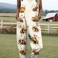 Women's Cute Insect Bee Drawing Art Print Casual 100% Cotton Wide Leg Jumpsuit