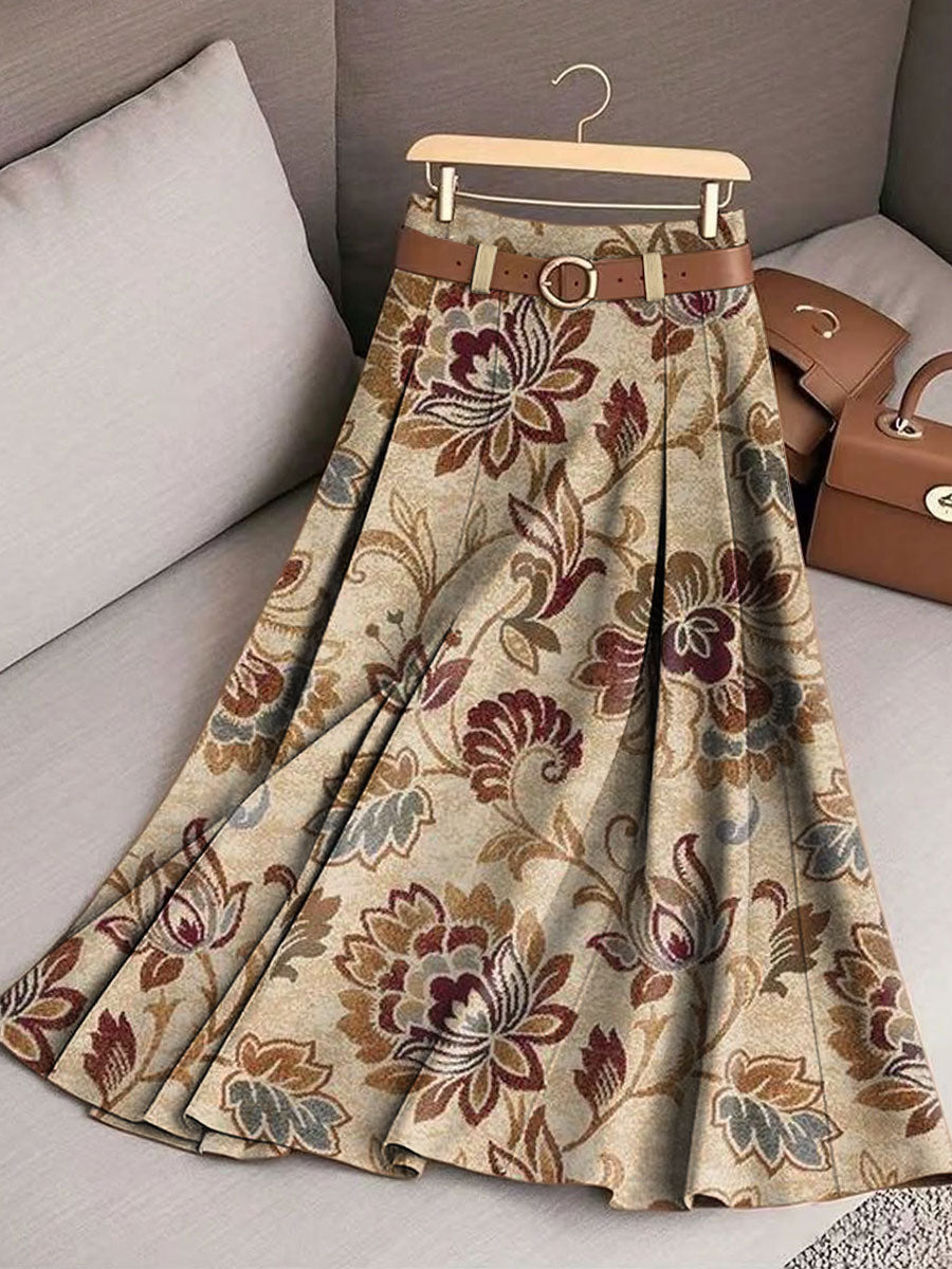 Women's Retro Flowers Pattern Casual Print Cotton Skirt