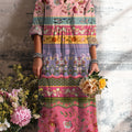 Women's Vintage Ethnic Floral Geometric Stripe Pattern Art Print Dress