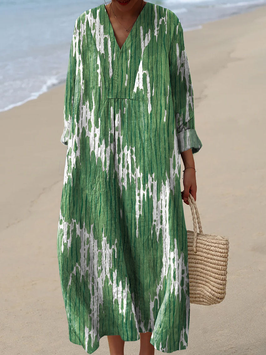 Women's Vintage Colorblock Striped Art Print Dress