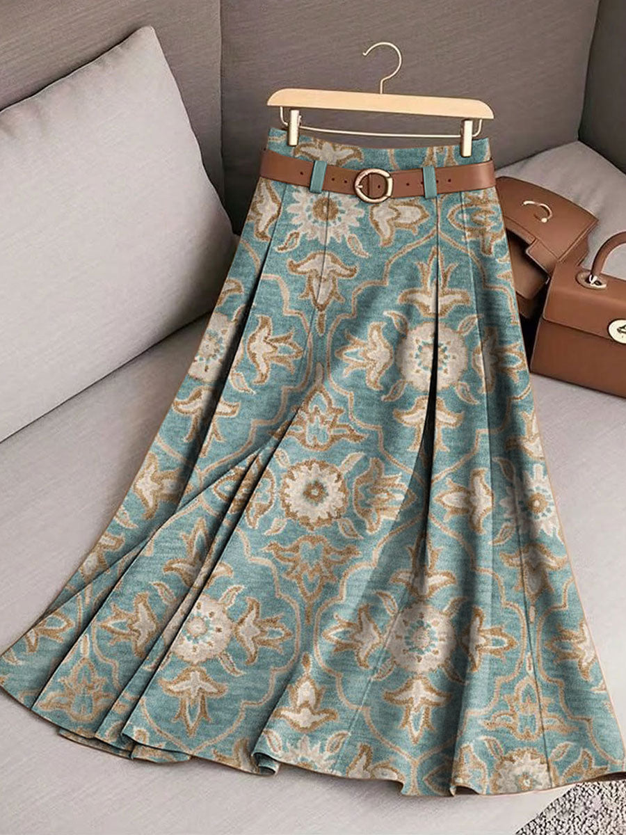 Women's Retro Flowers Pattern Casual Print Cotton Skirt