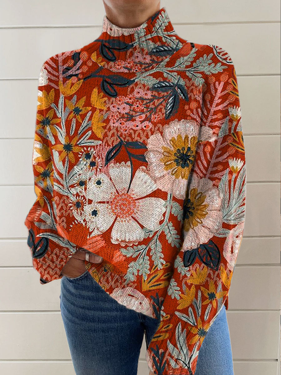 womens-vintage-art-flower-print-knit-turtleneck-pullover-sweater-q9rd