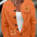Vintage Shiny Pumpkin Art Print Buttoned Cardigan Sweater