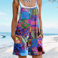 Women's Vintage Ethnic Paisley Print Loose Linen Suspender Jumpsuit