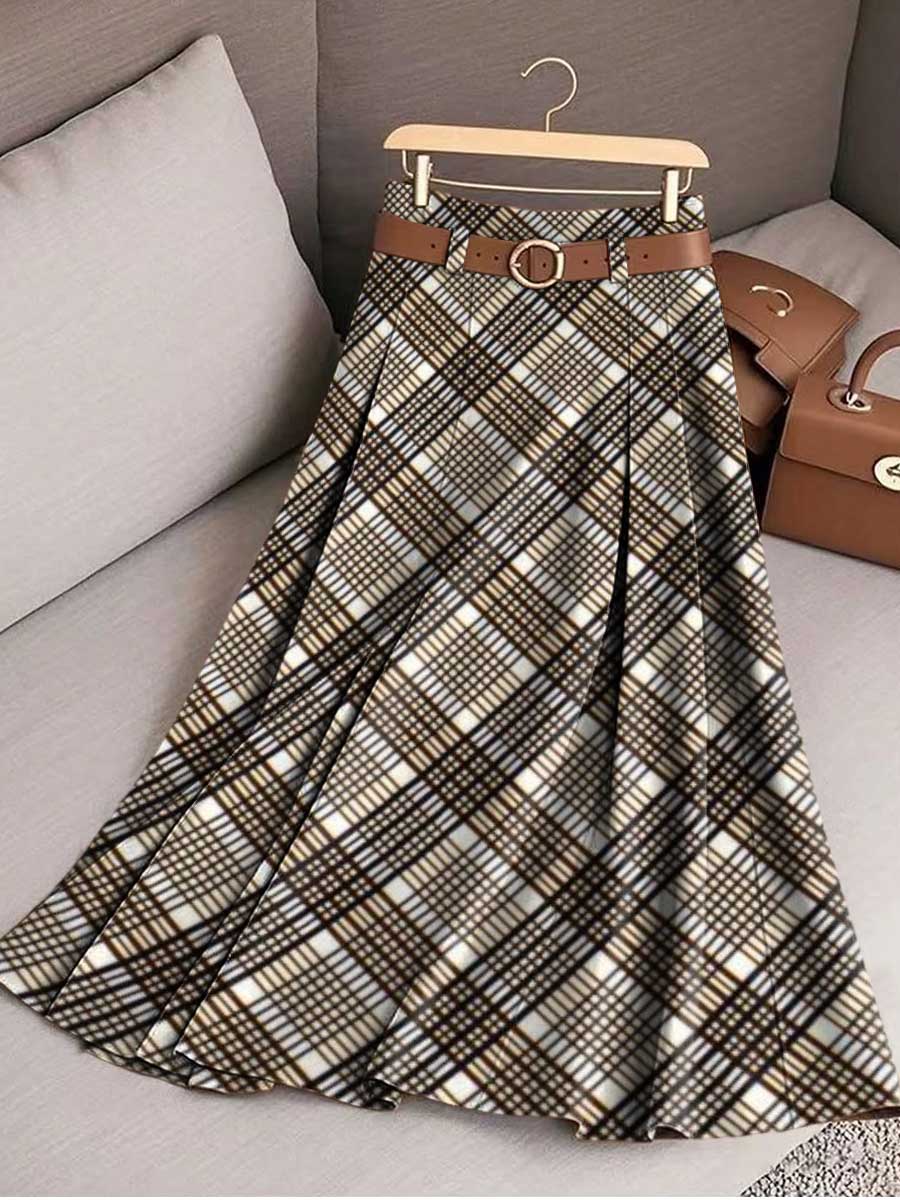 Women's Plaid Print High Waist Casual A-Line Skirt