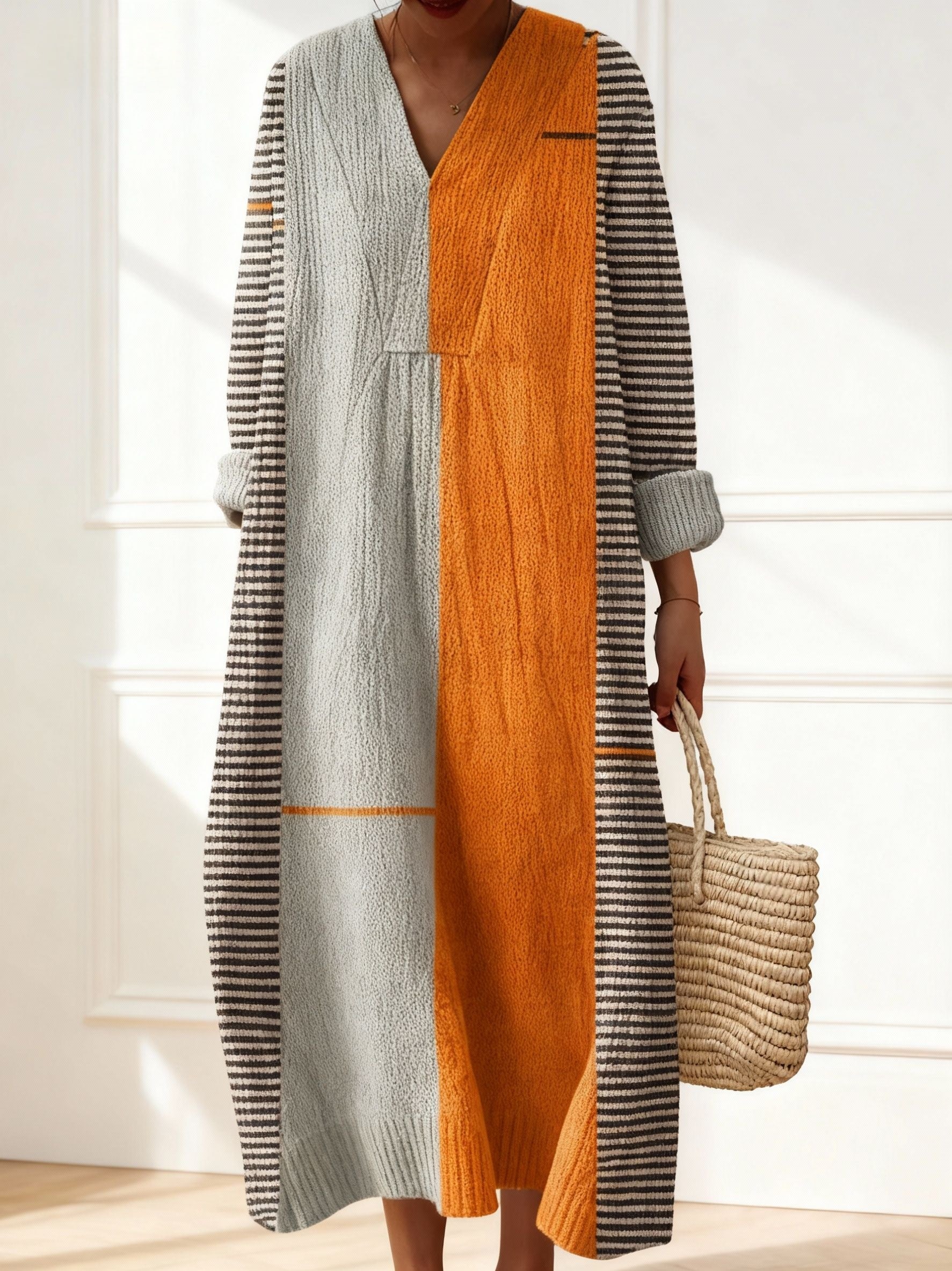 Women's Geometric Art Print Casual Cotton Sweater Dress