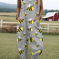 Women's  Bee Art Print Casual 100% Cotton Wide Leg Jumpsuit