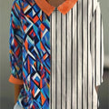 Women¡¯s Colorful Patchwork Striped Cotton Linen 3/4 Sleeve Shirt