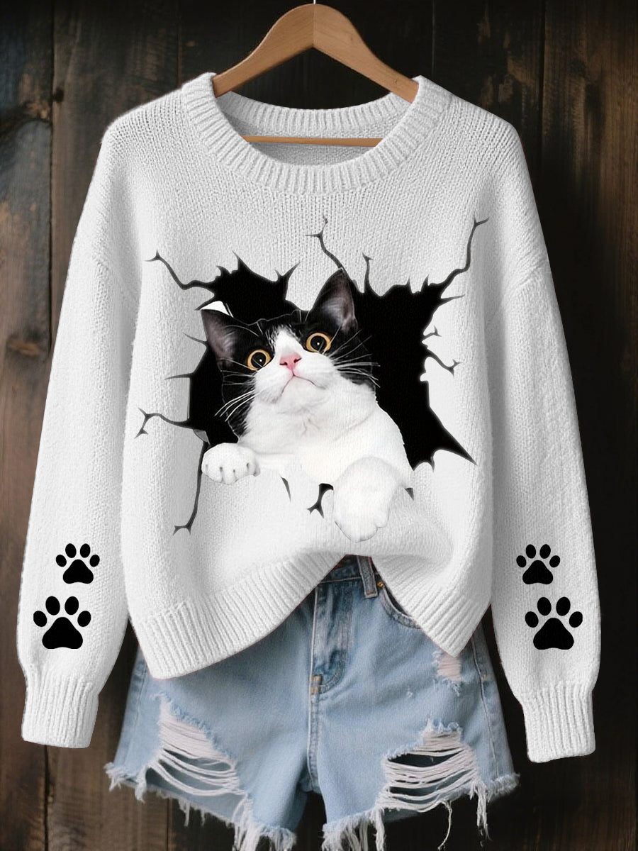 Women's Halloween Cat Cozy Knitted Sweater