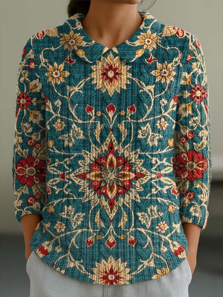 womens-vintage-floral-art-print-casual-peter-pan-collar-3-4-sleeve-sweater-uouf