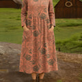 Women's Beautiful Vintage Floral Art Print Cotton Lapel Button-Down Shirt Dress