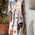 Women's Cat And Flowers Art Print Dress