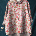 Retro Small Floral Pattern Printed Women's Casual Cotton And Linen Shirt