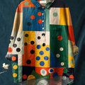 Women's Color-blocked Geometric Polka Dots Print Casual Cotton And Linen Shirt