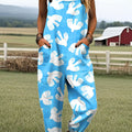 Women's Simple Bird Art Print Casual 100% Cotton Wide Leg Jumpsuit