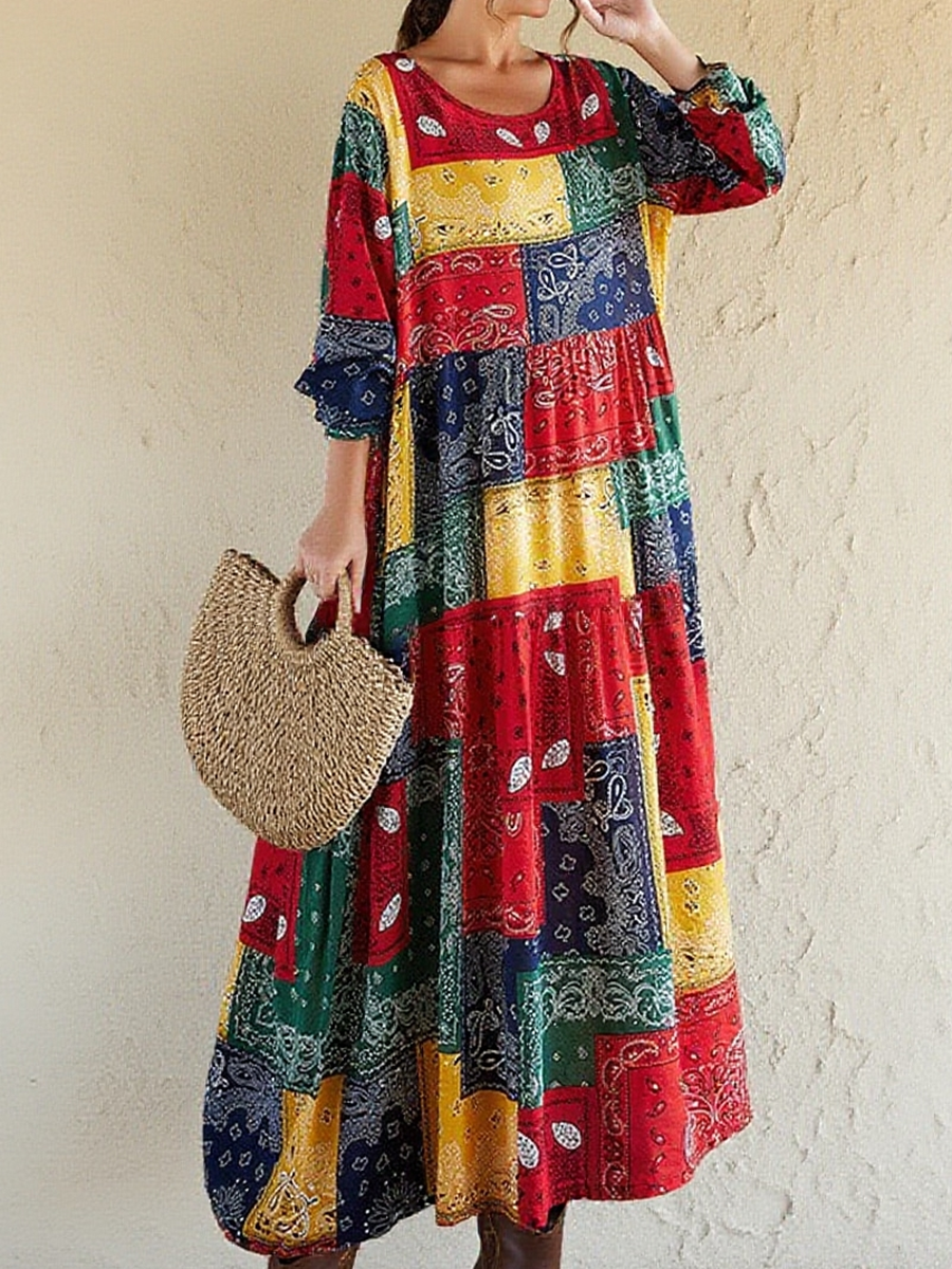 Women's Perris Plaid Panel Print Cotton Dress