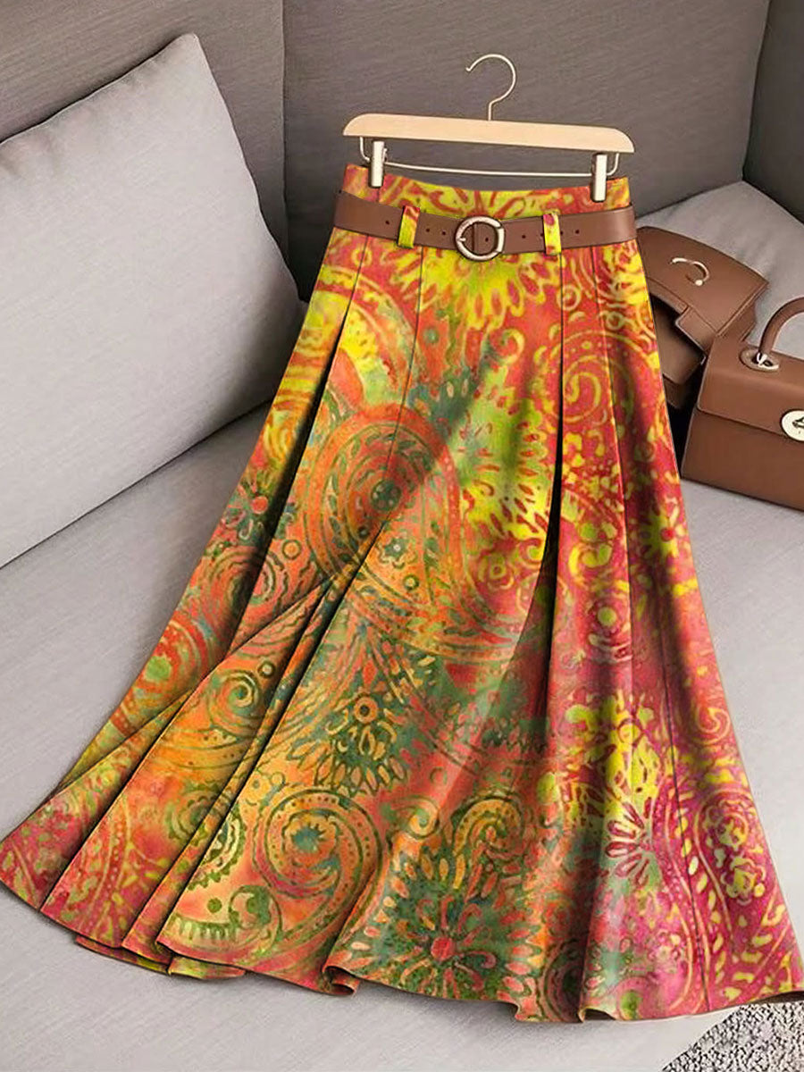 Women's Retro Flowers Pattern Casual Print Cotton Skirt
