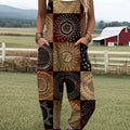 Women's  Vintage Abstract Geometric Art Print Casual 100% Cotton Wide Leg Jumpsuit