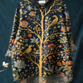 Chemise décontractée en coton et lin pour femme, à imprimé floral vintage et motif d'arbre indien (arbre et oiseaux). 