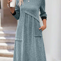Light Blue Patchwork A Line Long Sleeve Dress