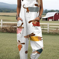Women's Farm Funny Dog Art  Print Casual 100% Cotton Wide Leg Jumpsuit